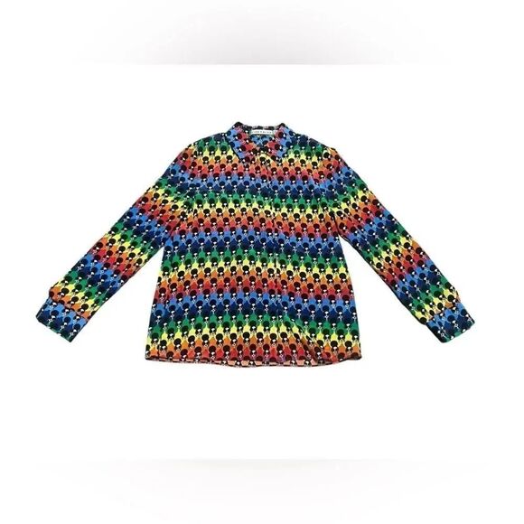 Alice + Olivia Willa placket Stace Face Print Button-Up silk colorful Shirt size - Picture 5 of 10